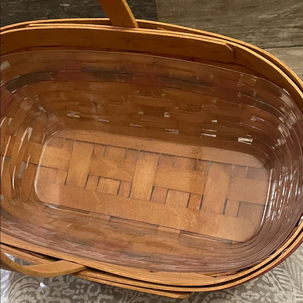 VINTAGE 1994 Longaberger oval Market Handcrafted Brown and Red Woven Basket 13x8